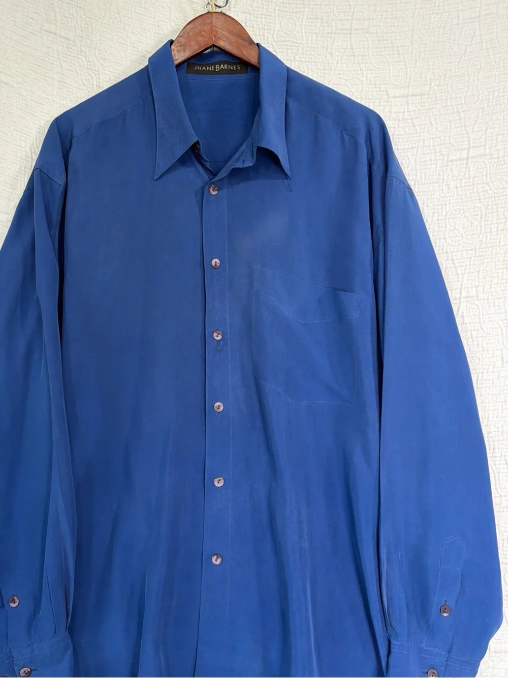 Jhane Barnes 100 Silk Mens XL Shirt Vintage Royal Hue Blue Luxury NEEDS CLEANED